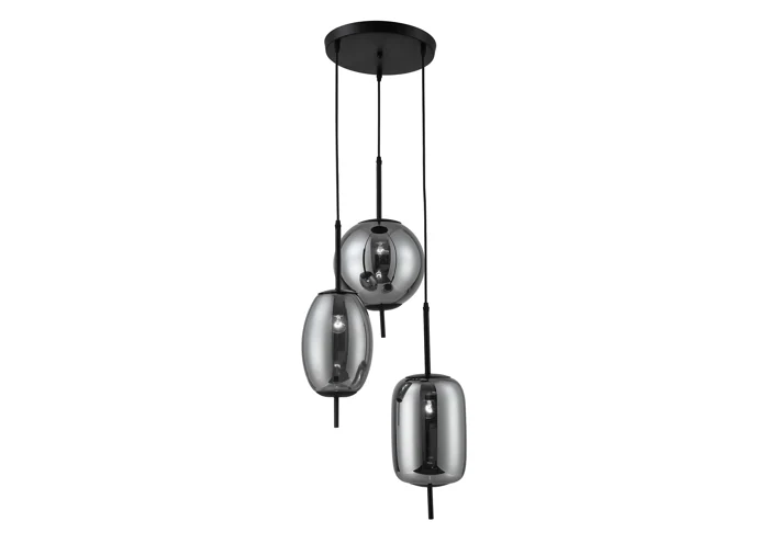 Lámpara colgante de metal de 47 ", 3 luces con vidrio ahumado B