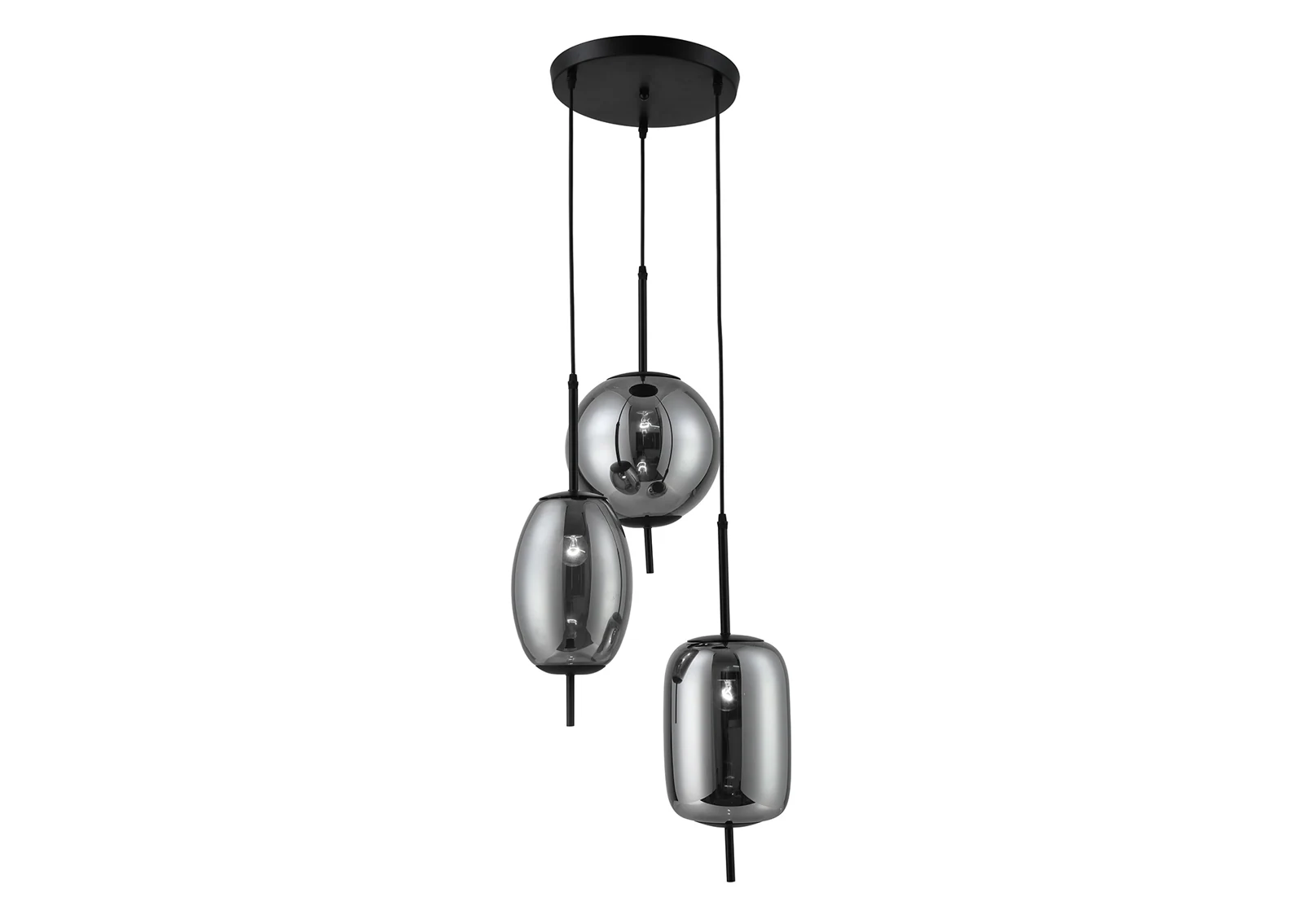 Lámpara colgante de metal de 47 ", 3 luces con vidrio ahumado B