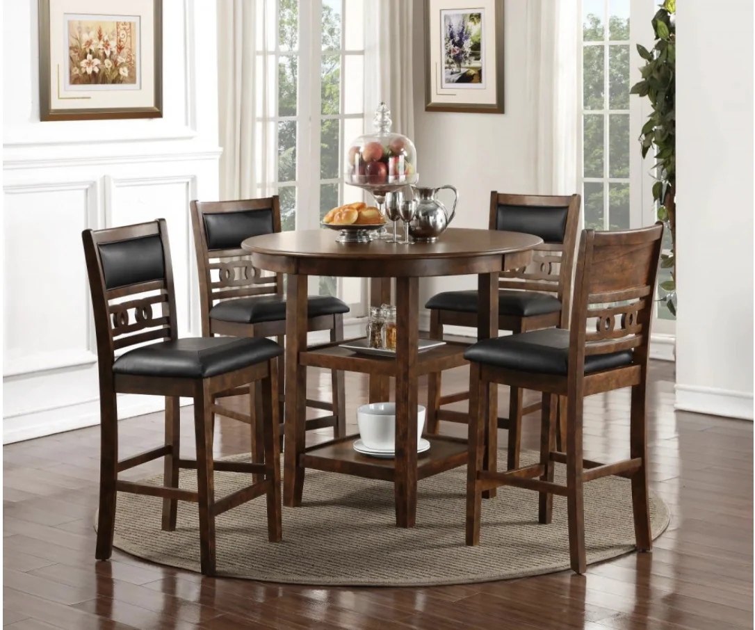 Mesa de Comedor Alta Redonda Gia 42" con 4 Sillas - Color Cafe