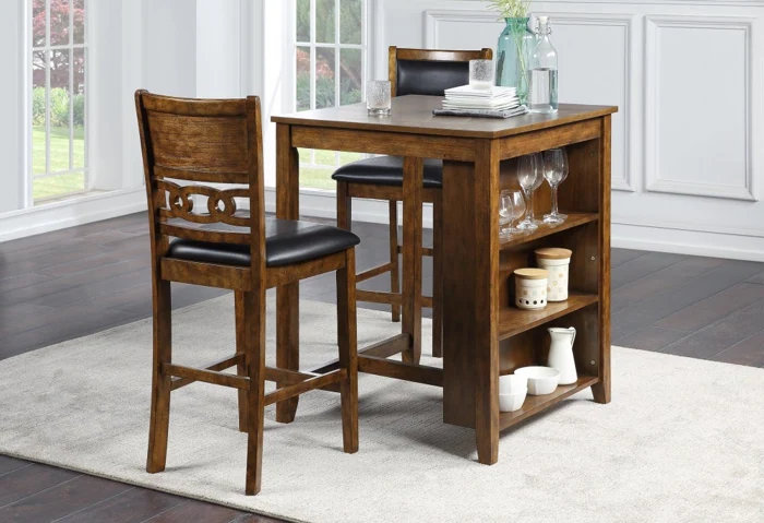 Counter Height Table with Shelves Gia 30" with 2 Chairs (Set of 3) &mdash; Brown