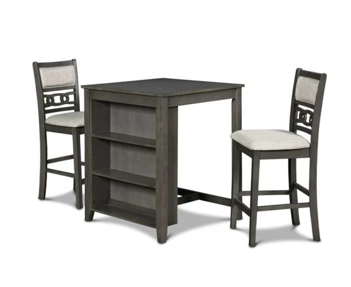 Mesa Alta con Estantes Gia 30" con 2 Sillas (Juego de 3) - Color Gris