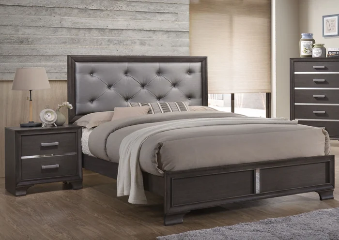 Dormitorio Full 5 piezas con Respaldo Tapizado Apanelado - Color Gris