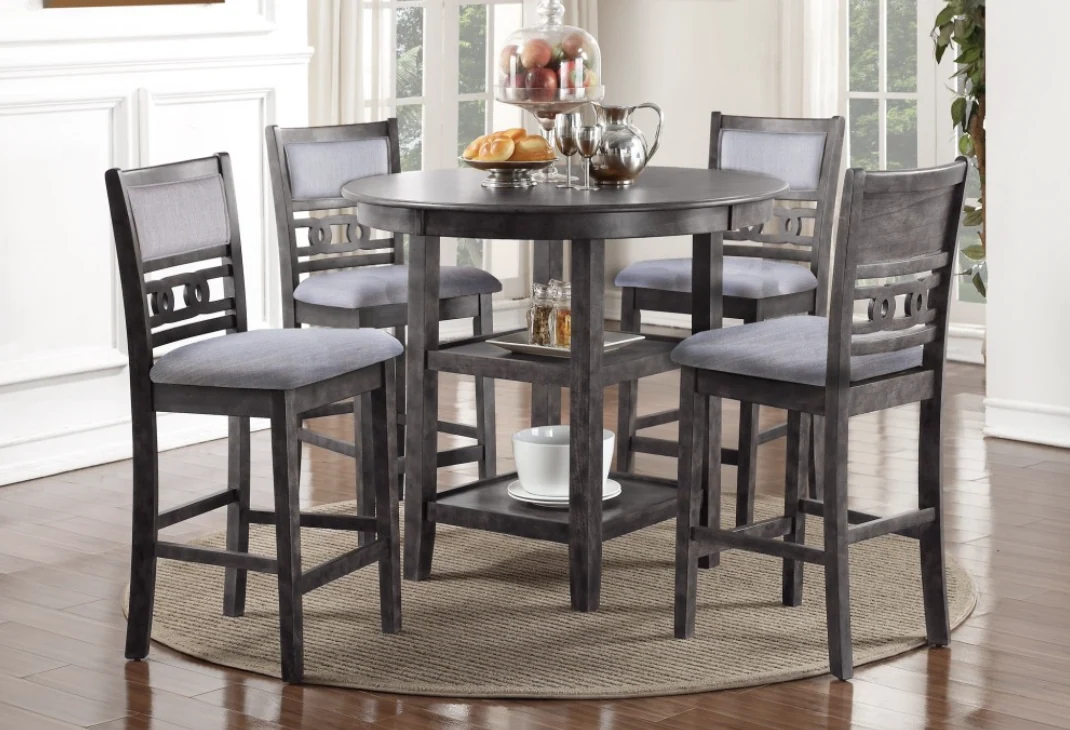 Mesa de Comedor Alta Redonda Gia 42" con 4 Sillas - Color Gris